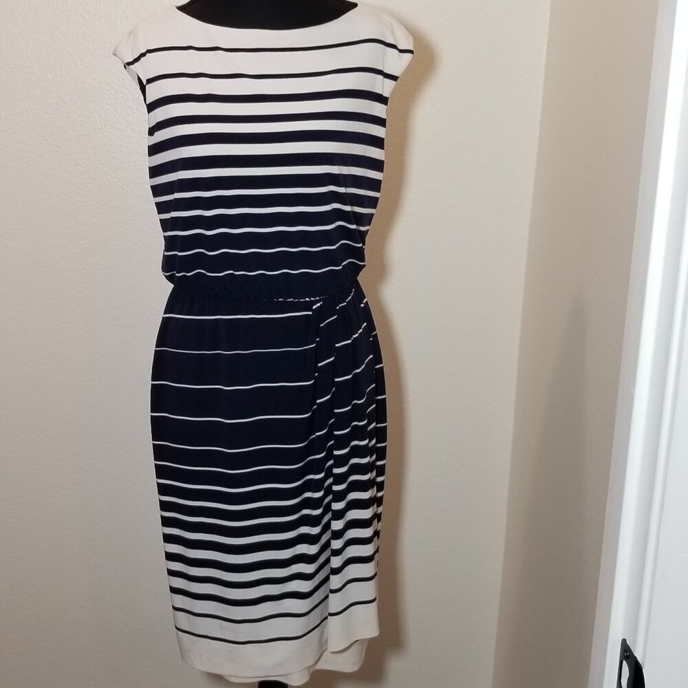 Lauren Ralph Lauren Navy Blue Ivory Sleeveless Dress Size 2 Minimalist Preppy